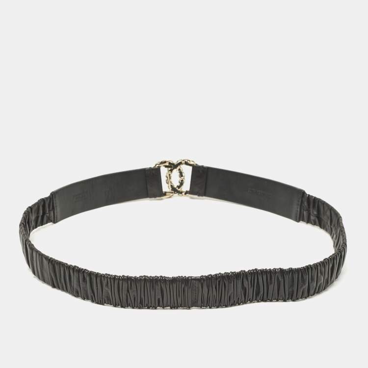 Pre Owned Chanel Black Pleated CC Logo Elastic Belt 85CM
