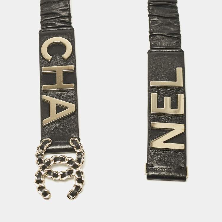Pre Owned Chanel Black Pleated CC Logo Elastic Belt 85CM