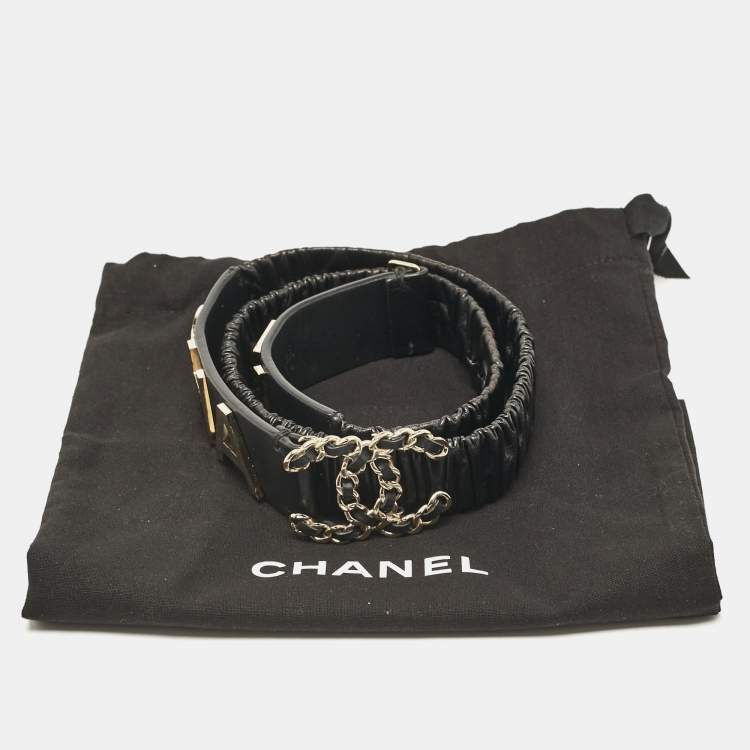 Pre Owned Chanel Black Pleated CC Logo Elastic Belt 85CM