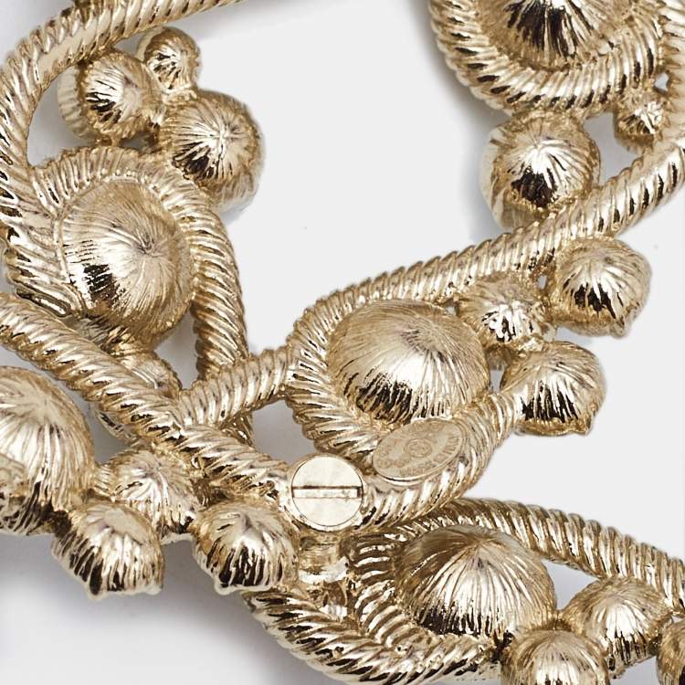 Pre Owned Chanel CC Faux Pearl Crystal Gold Tone Brooch