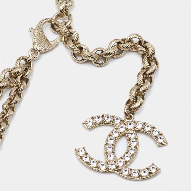 Pre Owned Chanel Letter Charms Crystals Gold Tone Chain Belt