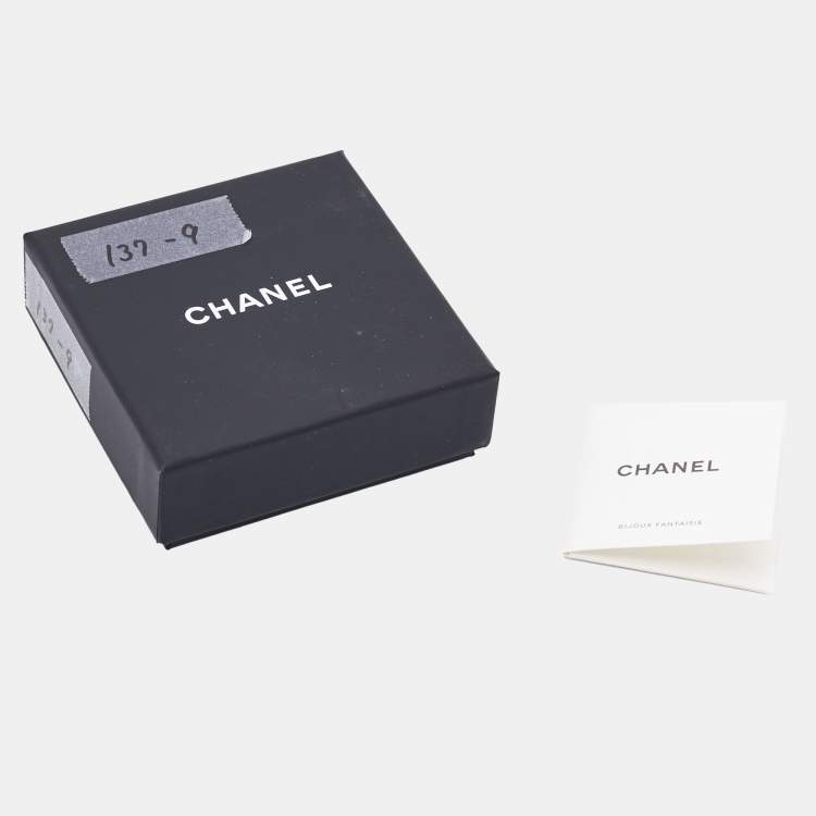 Pre Owned Chanel Double Heart Crystals Silver Tone Brooch