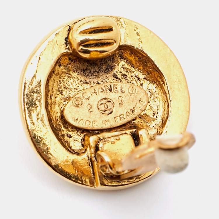 Pre Owned Chanel CC Crystals Gold Tone Clip On Earrings