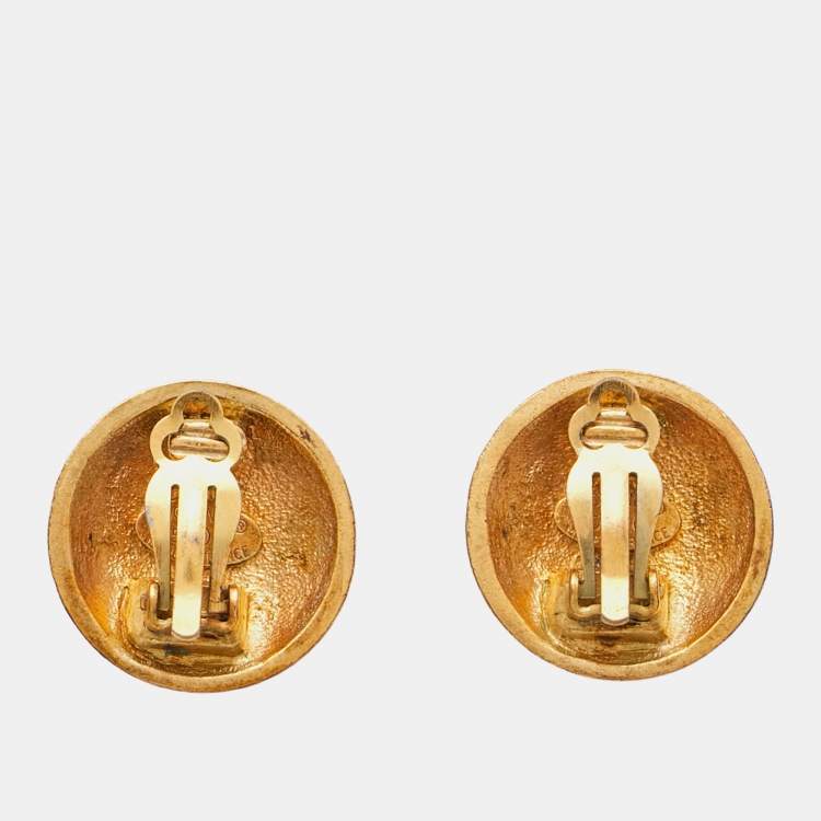 Pre Owned Chanel CC Round Gold Tone Earrings