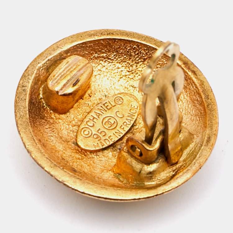 Pre Owned Chanel CC Round Gold Tone Earrings