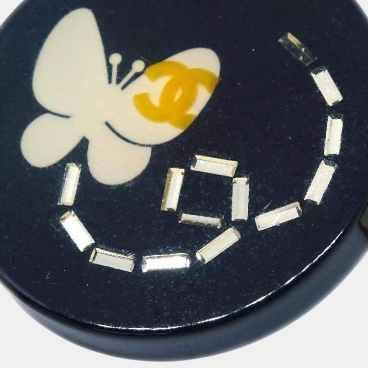 Pre Owned Chanel Black/Gold Rhinestone Brooch Pin 