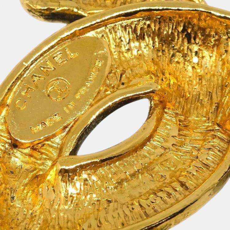 Pre Owned Chanel Gold Plated Quilted CC Brooch Pin 