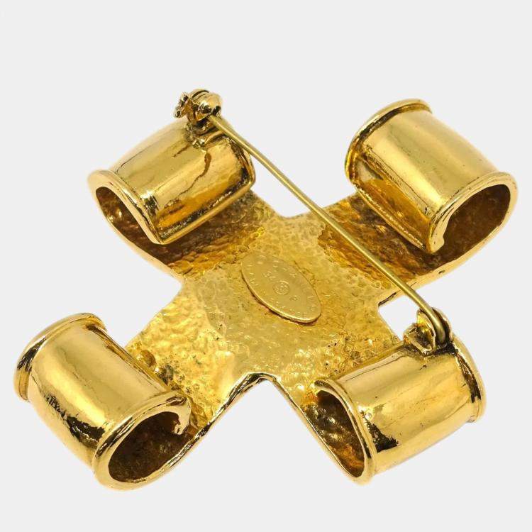 Pre Owned Chanel Gold Plated Cross Brooch Pin 