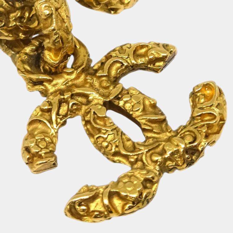 Pre Owned Chanel Gold Pleated Dangle Earrings 