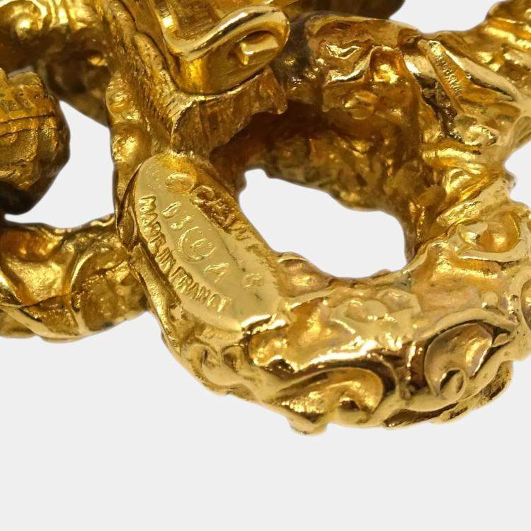 Pre Owned Chanel Gold Pleated Dangle Earrings 