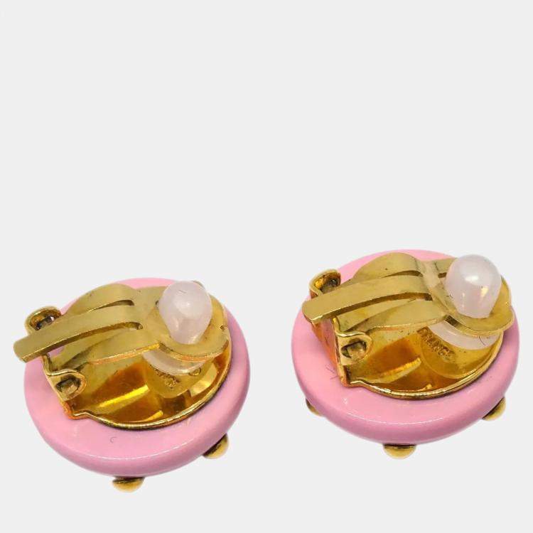 Pre Owned Chanel Pink Button Clip-On Earrings