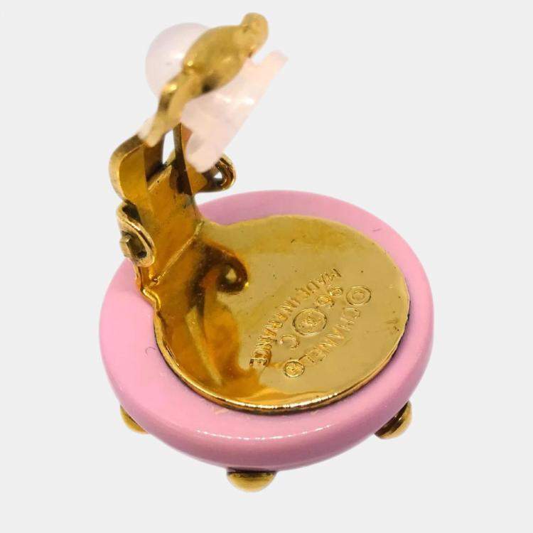 Pre Owned Chanel Pink Button Clip-On Earrings