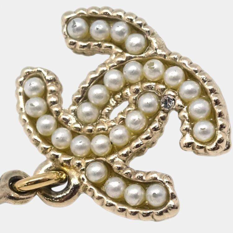 Pre Owned Chanel Gold Plated, Artificial Pearl CC Dangle Earrings