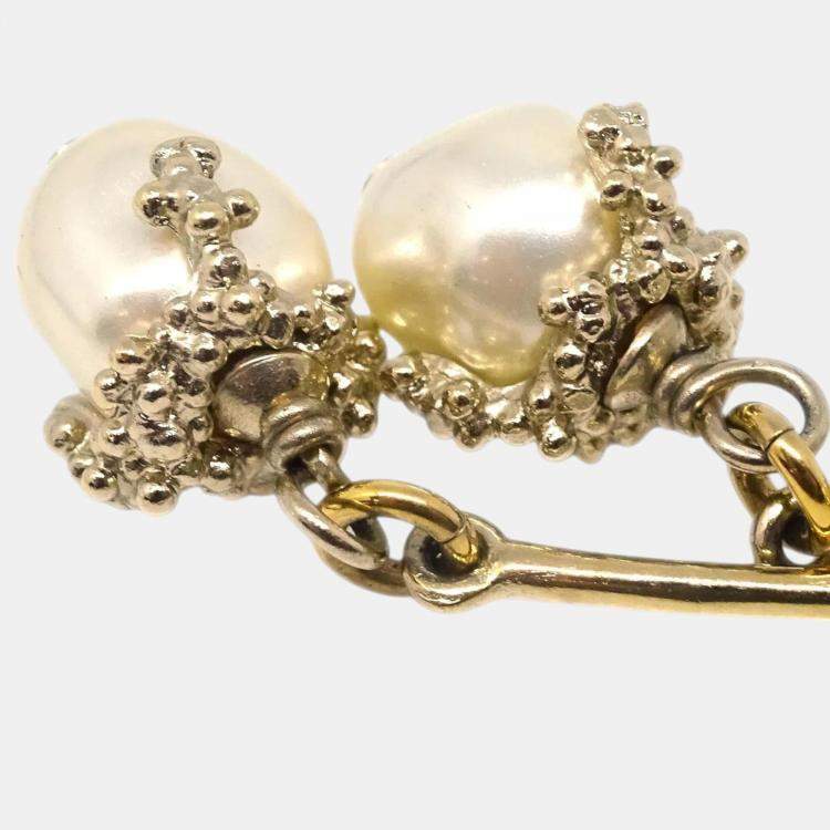 Pre Owned Chanel Gold Plated, Artificial Pearl CC Dangle Earrings