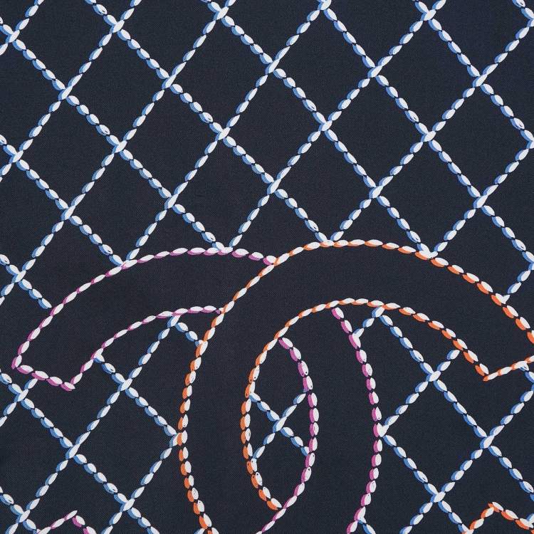 Pre Owned Chanel Blue Printed Silk Scarf 
