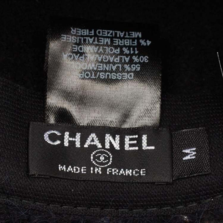 Pre Owned Chanel Navy Blue Fantasy Tweed Runway Boater Hat M