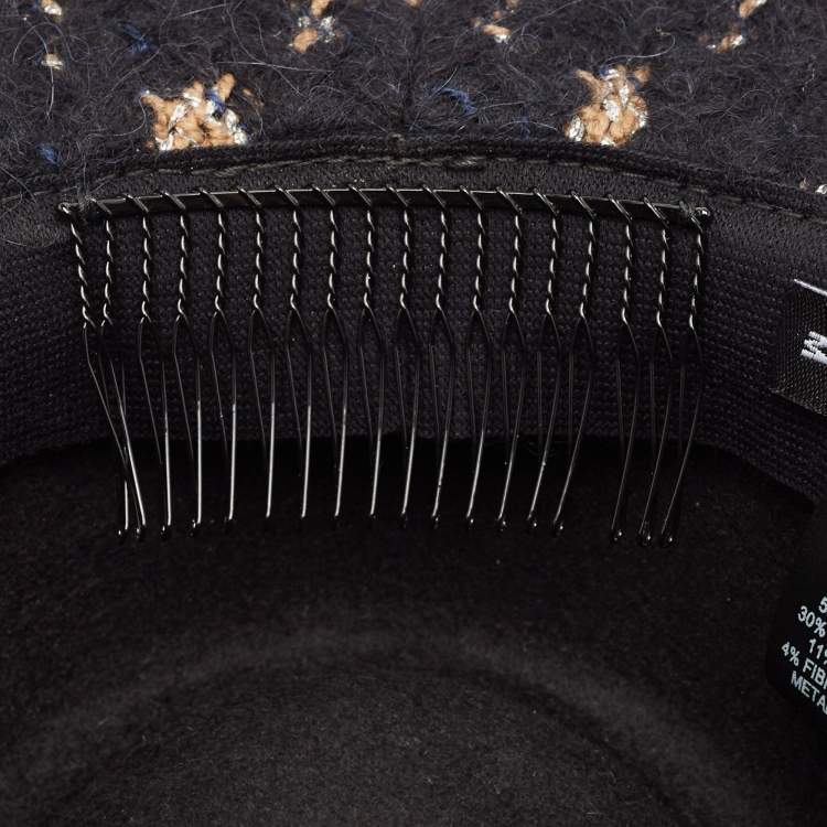 Pre Owned Chanel Navy Blue Fantasy Tweed Runway Boater Hat M