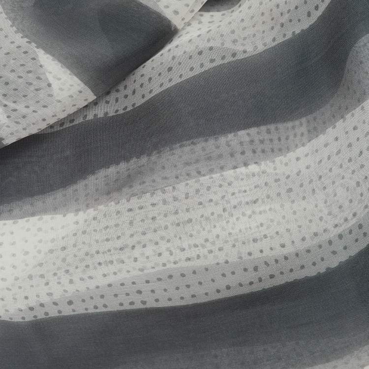 Pre Owned Chanel Grey Stripe Print Silk Scarf 