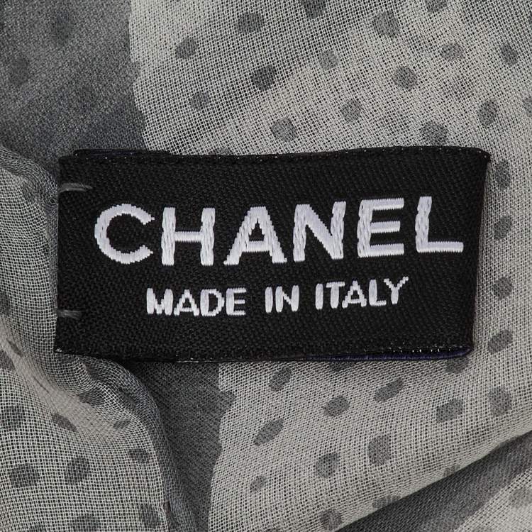 Pre Owned Chanel Grey Stripe Print Silk Scarf 