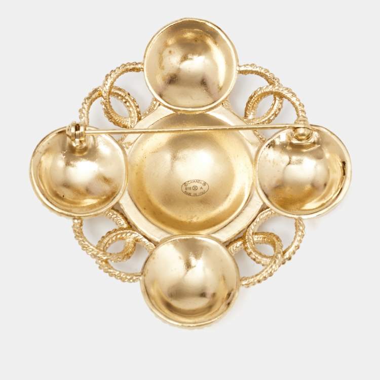 Pre Owned Chanel CC Gold Tone Brooch