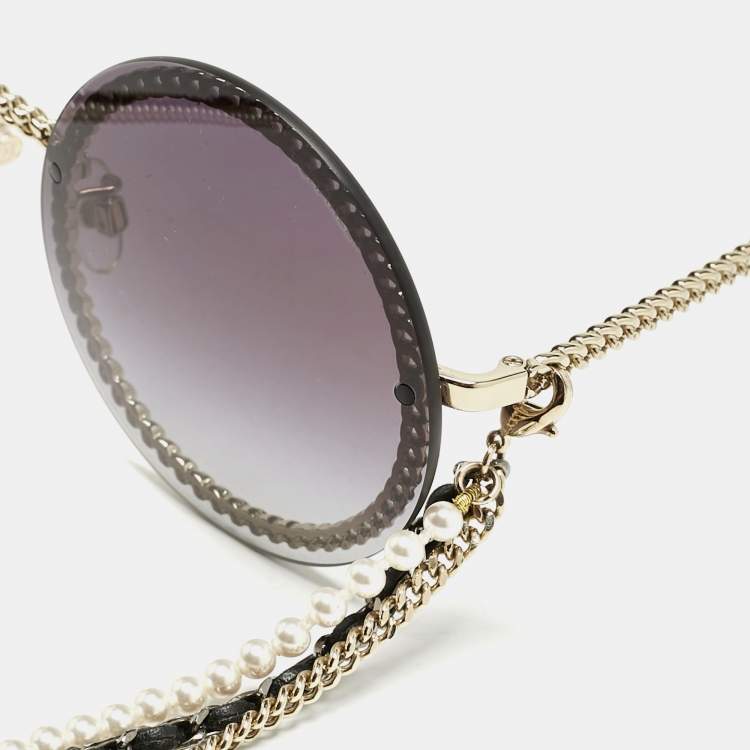 Pre Owned Chanel Gold Tone/Black Gradient 4245 Chain Round Sunglasses