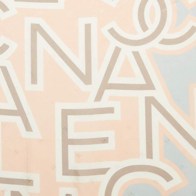 Pre Owned Chanel Pastel Pink/Blue CC Jacquard Printed Silk Square Scarf