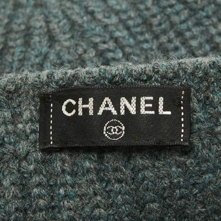 Pre Owned Chanel Grey Rib Knit Pocket Detail Beanie