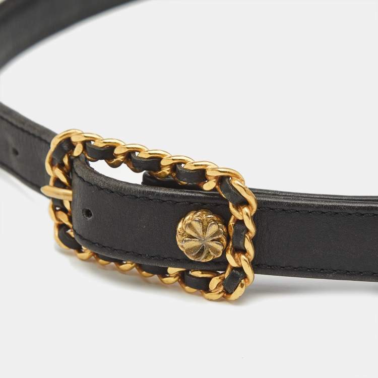 Pre Owned Chanel Black Leather Chain Buckle Belt 70 CM