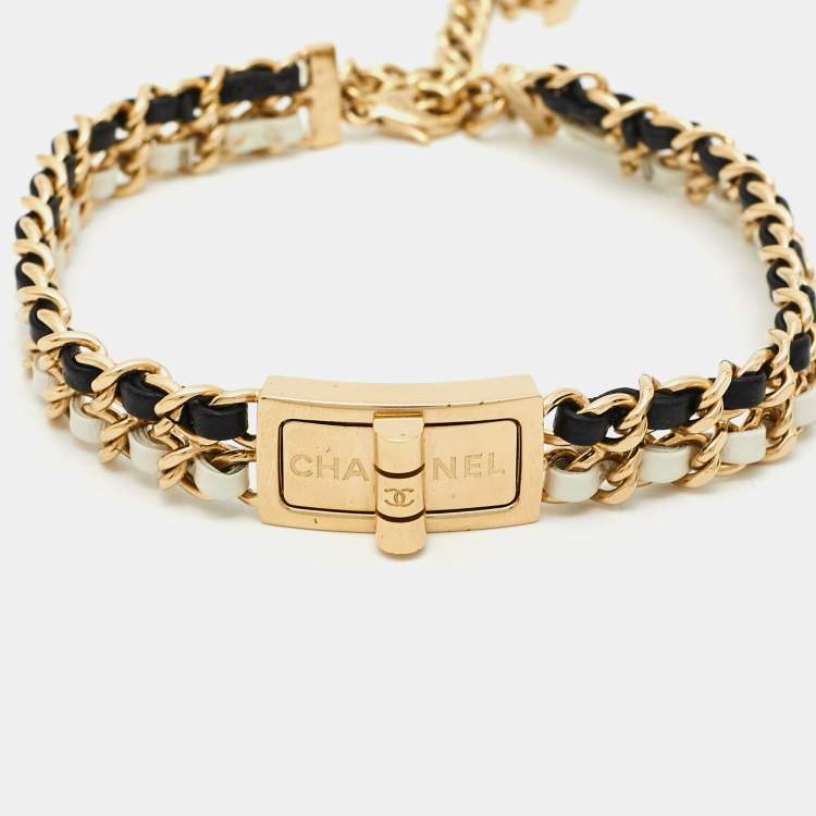 Pre Owned  Chanel CC Leather Gold Tone Choker Necklace