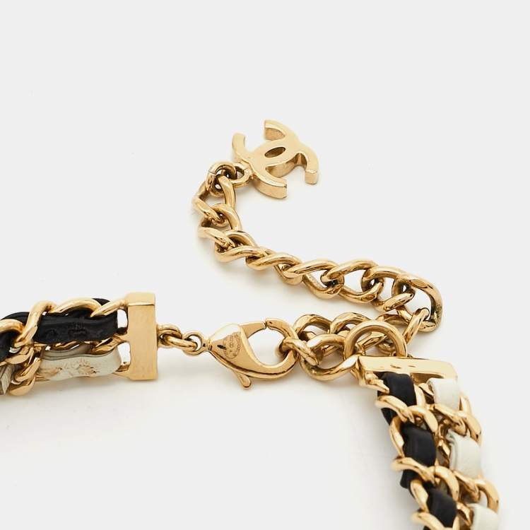 Pre Owned  Chanel CC Leather Gold Tone Choker Necklace