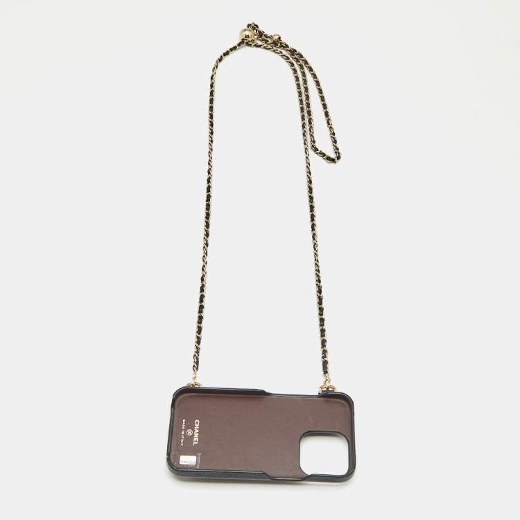 Pre Owned Chanel Black Caviar Quilted Leather iPhone 13 Classic Chain Case