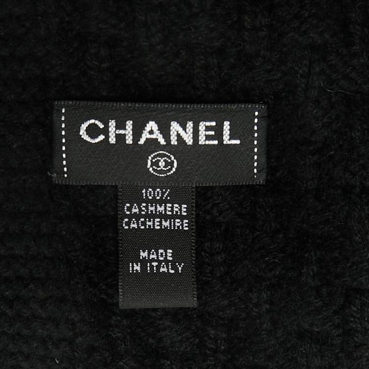 Pre Owned Chanel Black CC Embroidered Cashmere Knit Scarf
