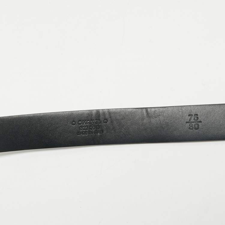 Pre Owned Chanel Black Leather CC Crystals Buckle Slim Belt 75CM