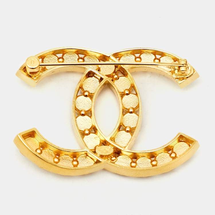 Pre Owned Chanel CC Crystals Gold Tone Brooch