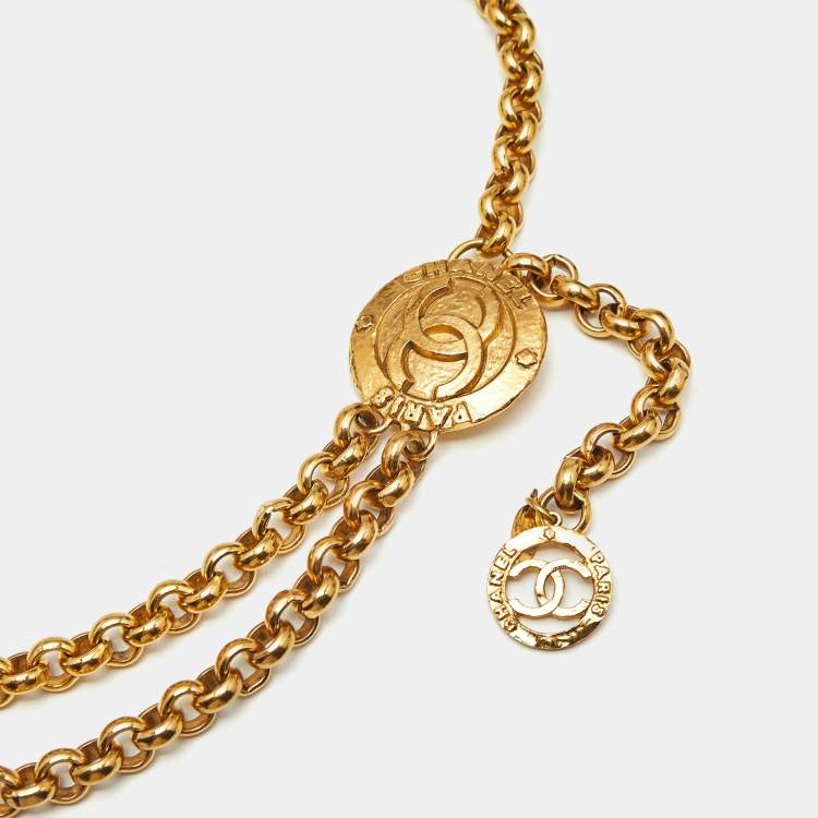 Pre Owned Chanel CC Medallion Gold Tone Chain Belt