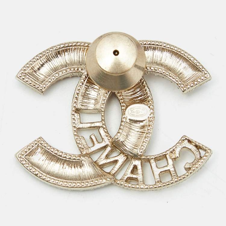 Pre Owned Chanel CC Crystals Gold Tone Pin Brooch