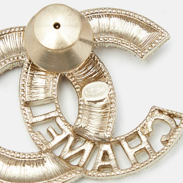 Pre Owned Chanel CC Crystals Gold Tone Pin Brooch
