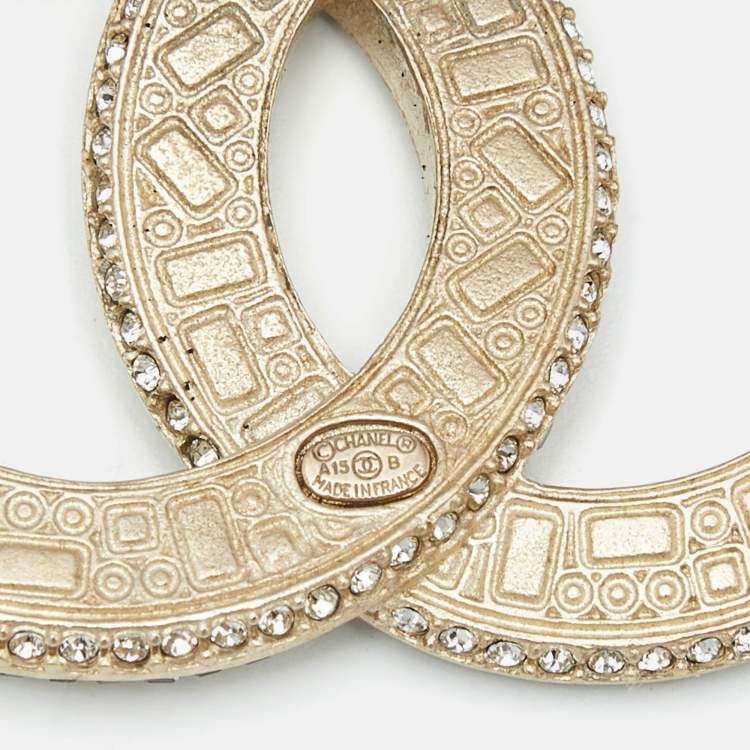 Pre Owned Chanel CC Crystal Embellished Gold Tone Pin Brooch