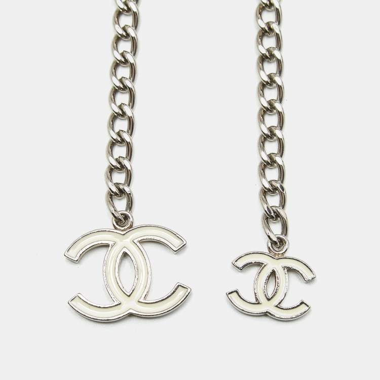 Pre Owned Chanel CC Enamel Silver Tone Belt