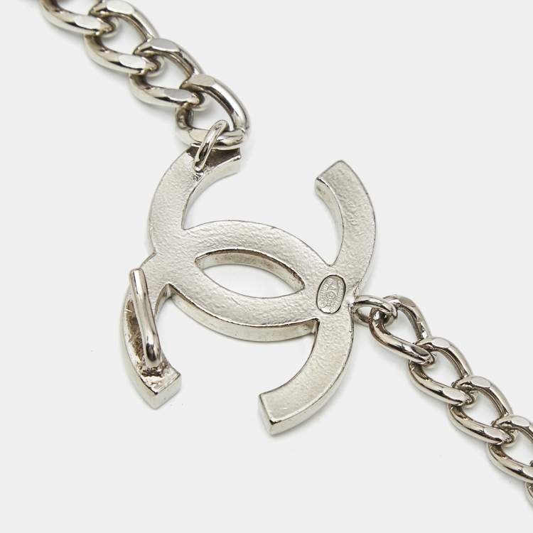 Pre Owned Chanel CC Enamel Silver Tone Belt