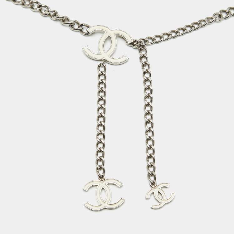 Pre Owned Chanel CC Enamel Silver Tone Belt