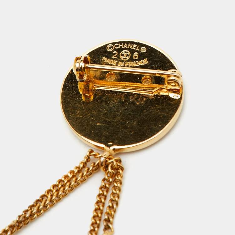 Pre Owned Chanel Hanging Flap Bag Motif Gold Tone Pin Brooch
