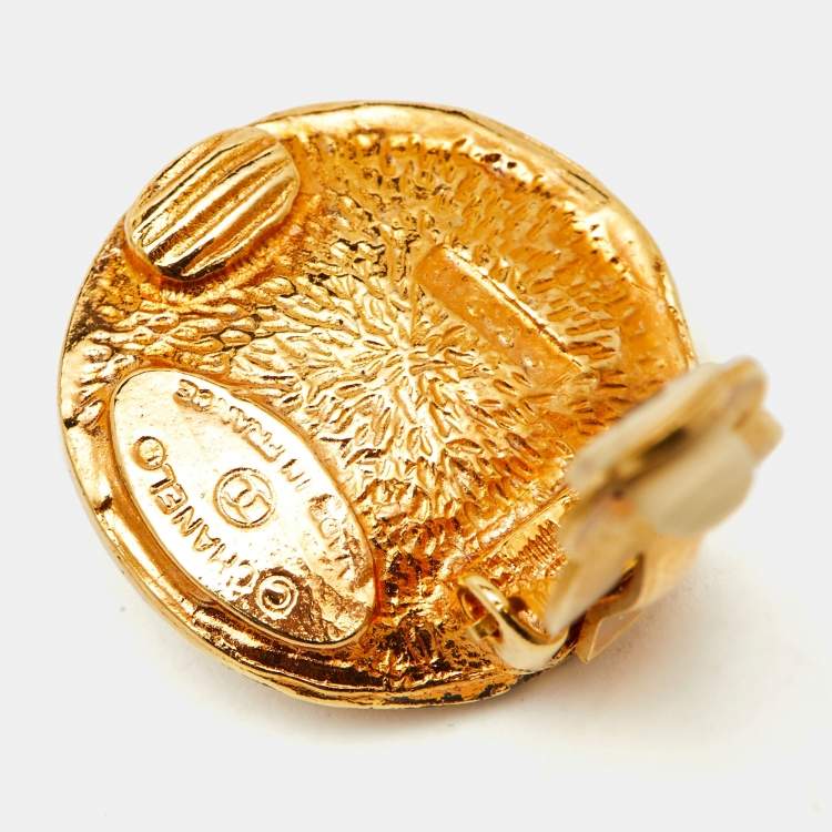 Pre Owned Chanel Faux Pearl Gold Tone Round Clip-on earirngs