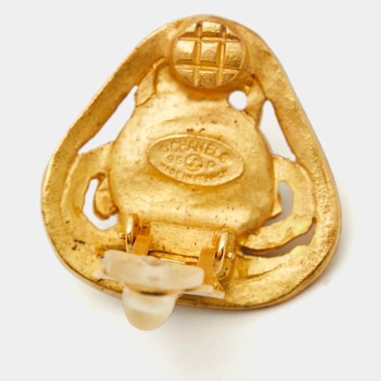 Pre Owned Chanel CC Composite Gold Tone Earrings