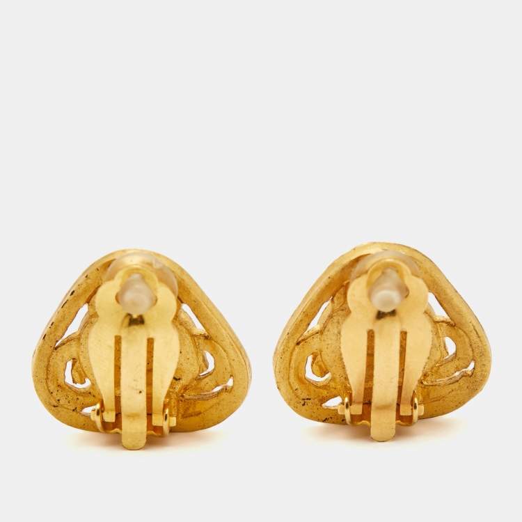 Pre Owned Chanel CC Composite Gold Tone Earrings