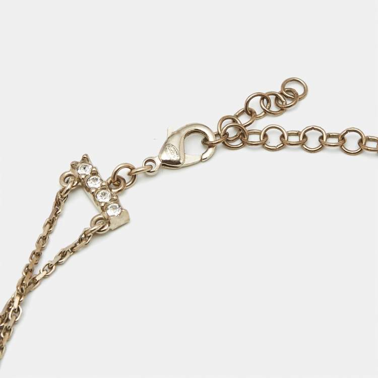 Pre Owned Chanel Logo Crystals Gold Tone Choker Necklace