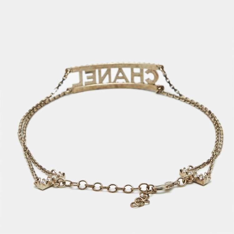 Pre Owned Chanel Logo Crystals Gold Tone Choker Necklace