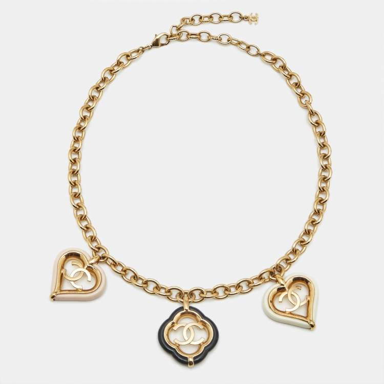 Pre Owned Chanel CC Resin Gold Tone Necklace