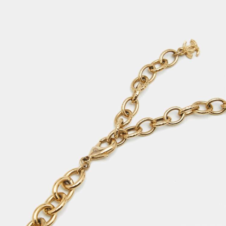 Pre Owned Chanel CC Resin Gold Tone Necklace