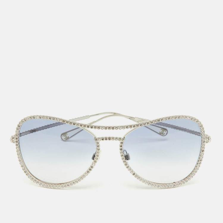 Pre Owned Chanel Blue Gadient CC Crystals 71108 Aviator Sunglasses